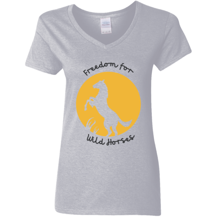 Freedom for Wild Horses (1) G500VL Ladies' 5.3 oz. V-Neck T-Shirt - Image 3