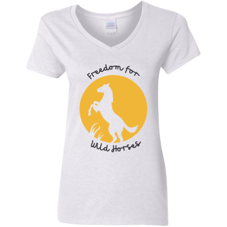 Freedom for Wild Horses (1) G500VL Ladies' 5.3 oz. V-Neck T-Shirt