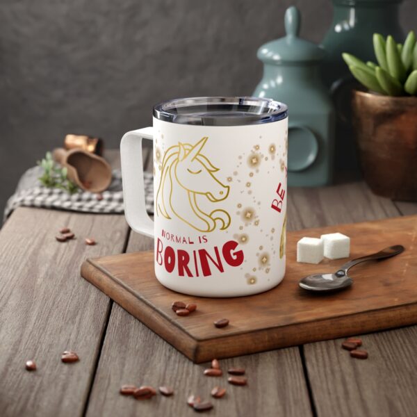 Normal is Boring, Be a Unicorn Holiday Theme Insulated Coffee Mug, 10oz (red) - Image 6