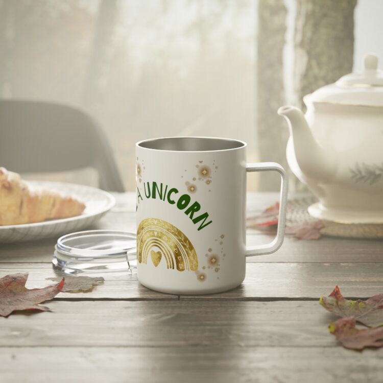 "Normal is Boring, Be a Unicorn" Insulated Christmas Mug with Lid 10oz - Image 5