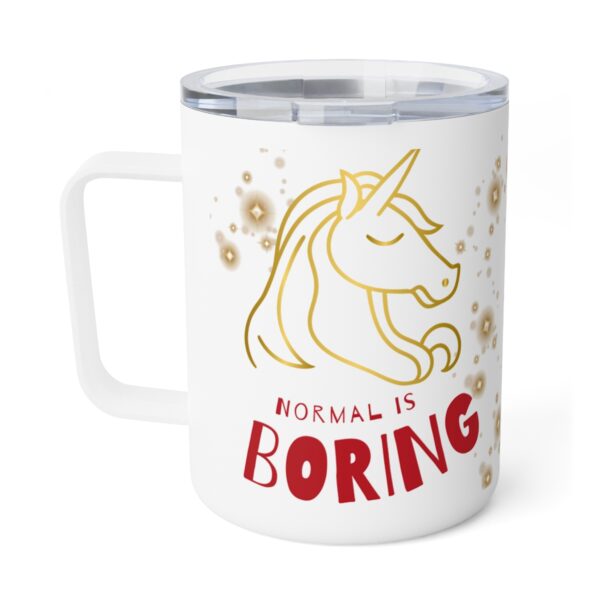 Normal is Boring, Be a Unicorn Holiday Theme Insulated Coffee Mug, 10oz (red)