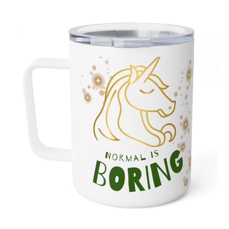 "Normal is Boring, Be a Unicorn" Insulated Christmas Mug with Lid 10oz