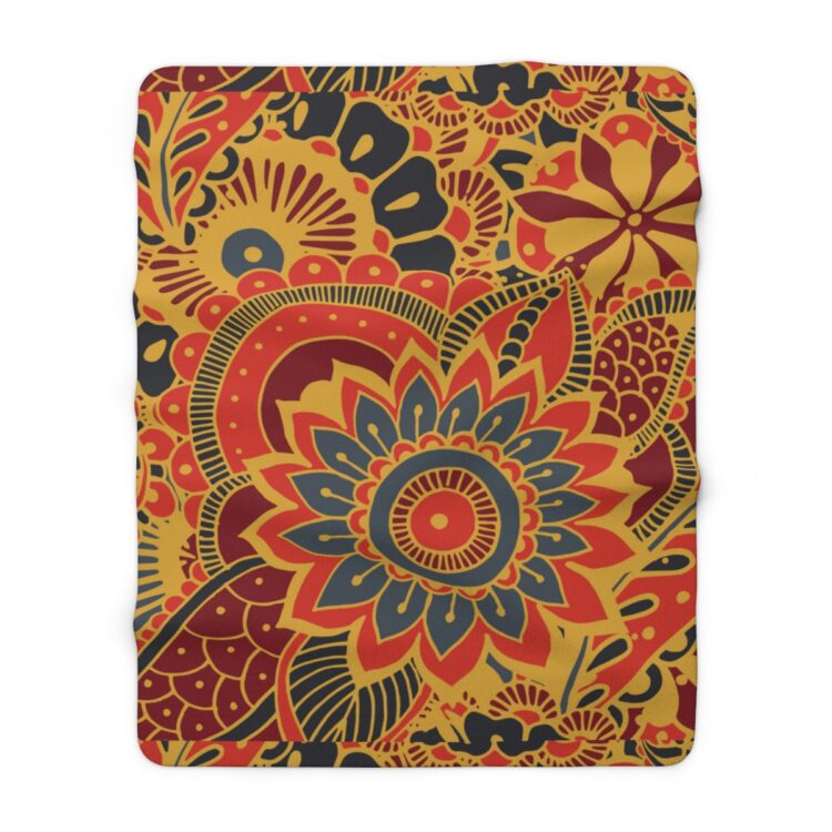 Printed Sherpa Fleece Blanket,  Paisley Sherpa Blanket Combining Blue, Red & Yellow Spring Colors - Image 2